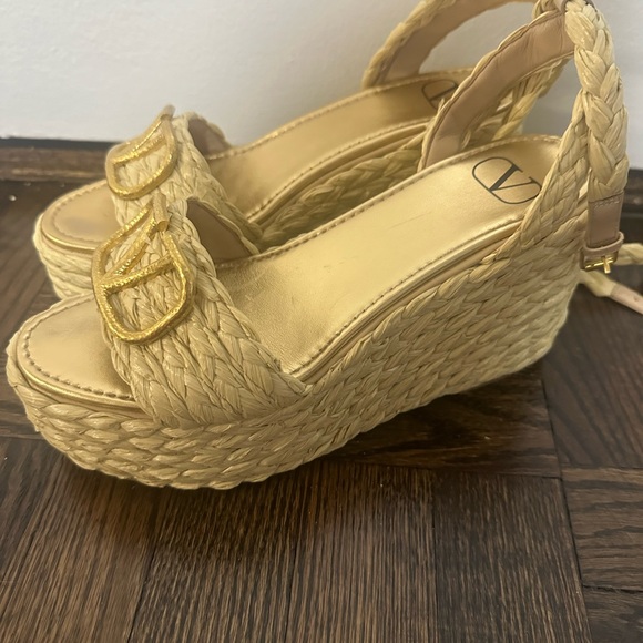 Valentino Garavani VLOGO Raffia Platform Wedge Sandals Size EU 40 - Picture 5 of 9
